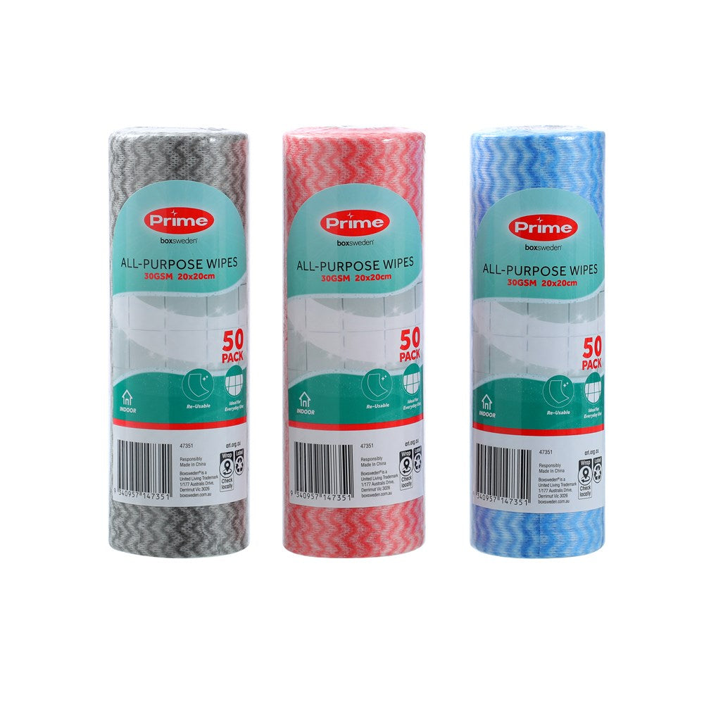 50 Pack All Purpose Wipes 20x20cm Assorted