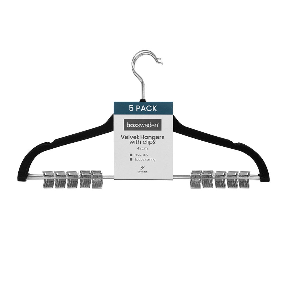 5 Pack Velvet Hangers With Clips 42cm