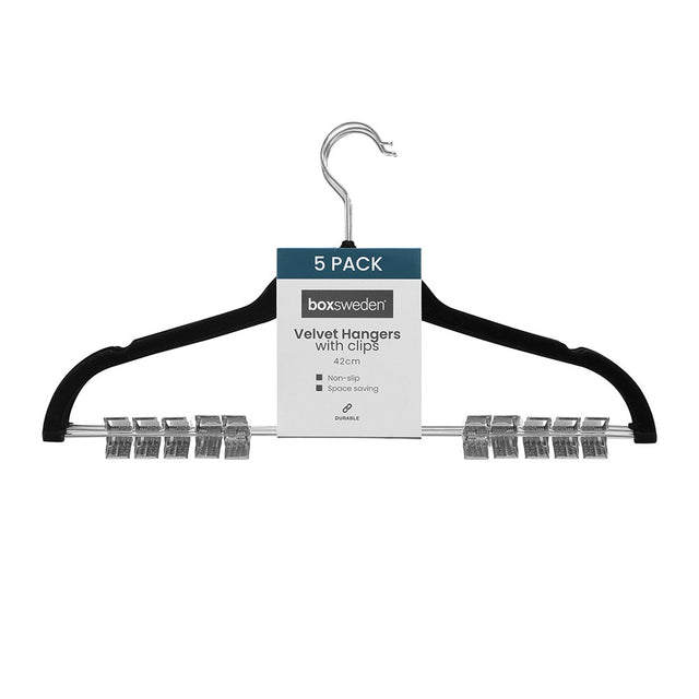 5 Pack Velvet Hangers With Clips 42cm