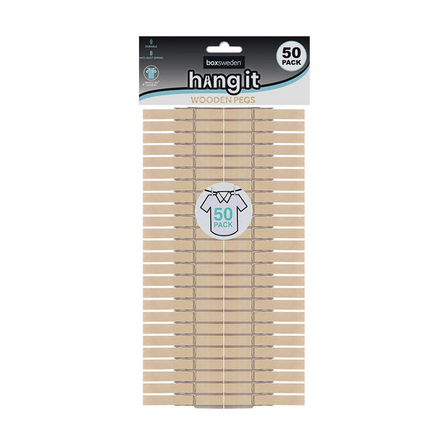 50 Pack Wooden Clothes Pegs 7.5cm