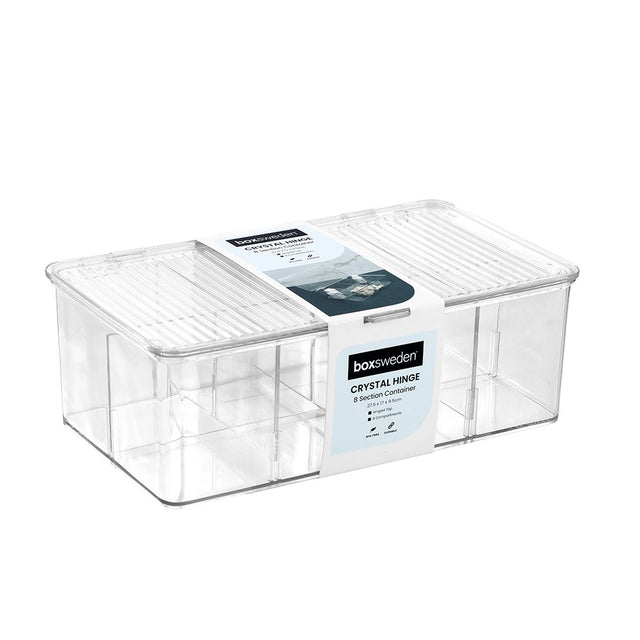 Crystal Hinged 8 Section Container 27.5 x 17 x 9.5cm