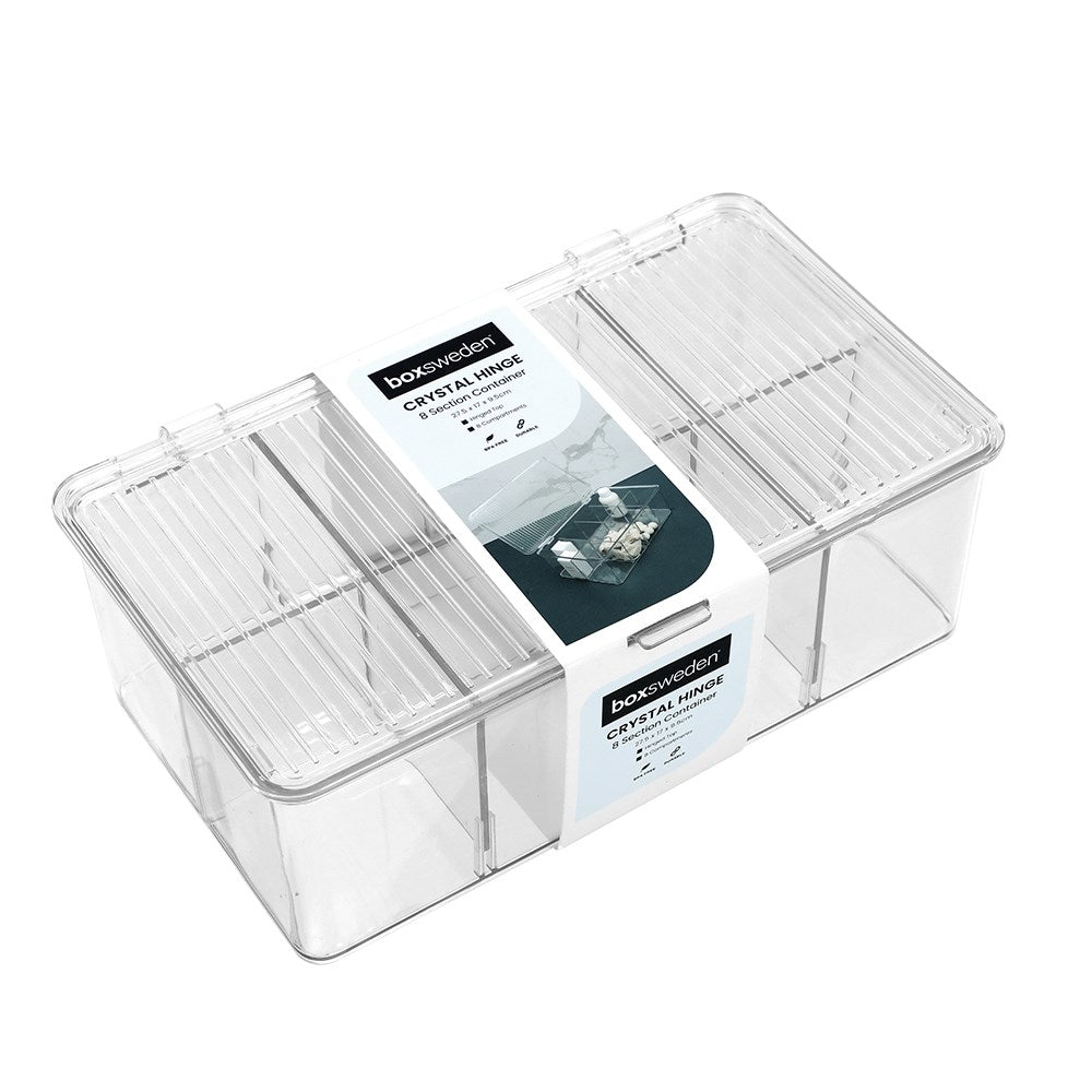 Crystal Hinged 8 Section Container 27.5 x 17 x 9.5cm
