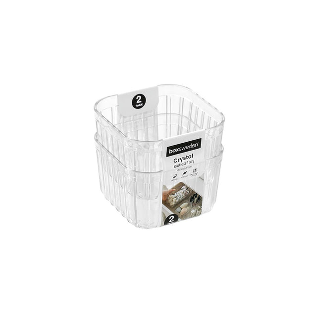 2 Pack Crystal Ribbed Tray 10cm x 10cm x 6.5cm
