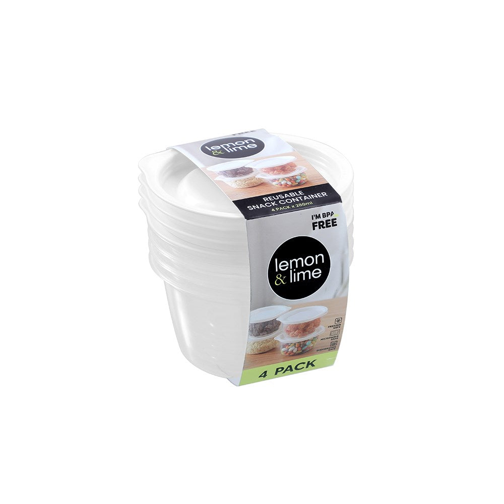 4 Pack Round Reusable Snack Container 280ml