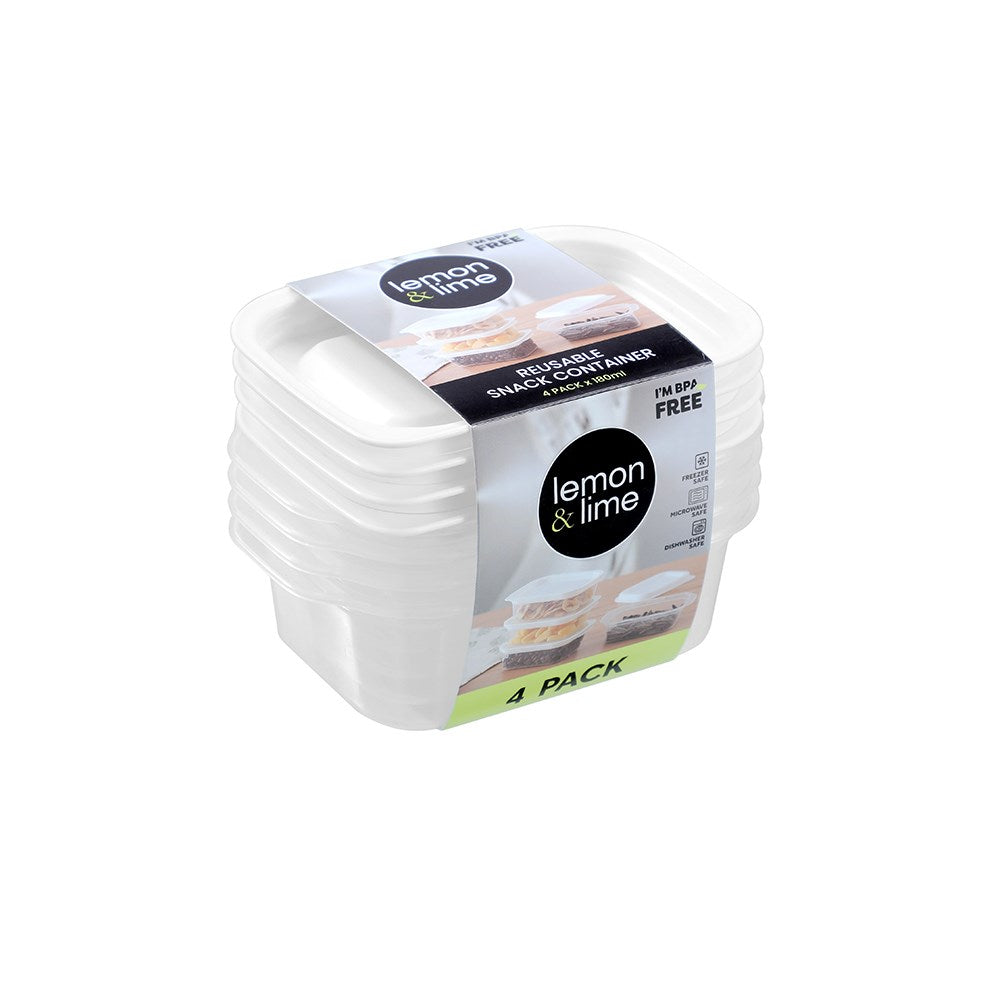 4 Pack Reusable Snack Container 180ml