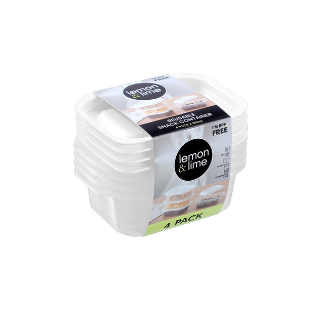 4 Pack Reusable Snack Container 180ml