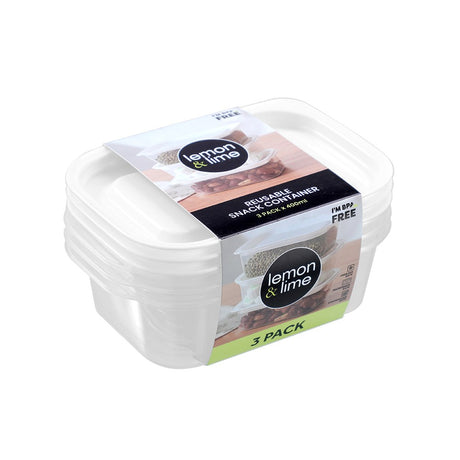 3 Pack Reusable Lunch Container 400ml