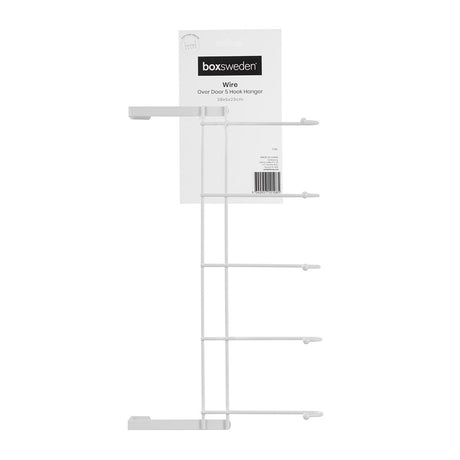 Wire Over Door 5 Hook Hanger Large 38cm White