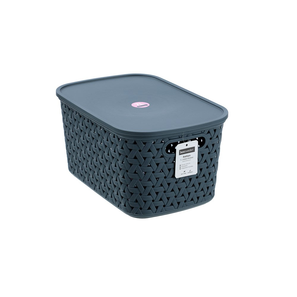 Rattan Lidded Basket 7L