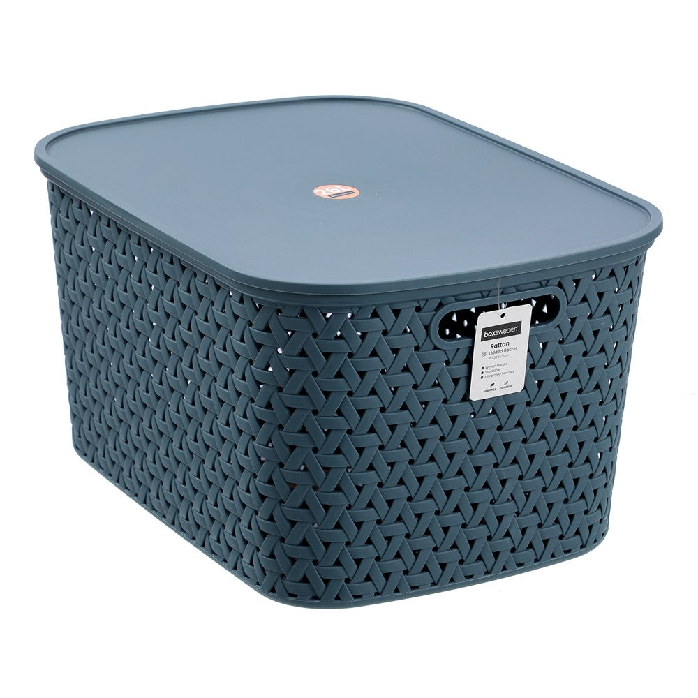 Rattan Lidded Basket 26L