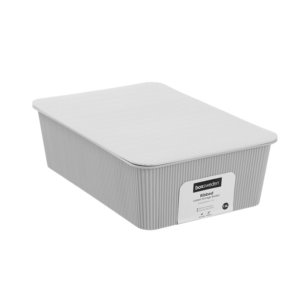 Ribbed Lidded Storage Basket 7.5L