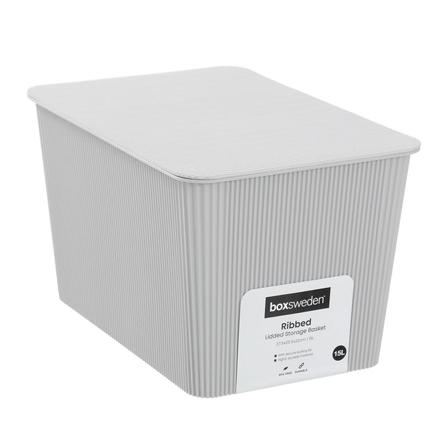 Ribbed Lidded Storage Basket 15L