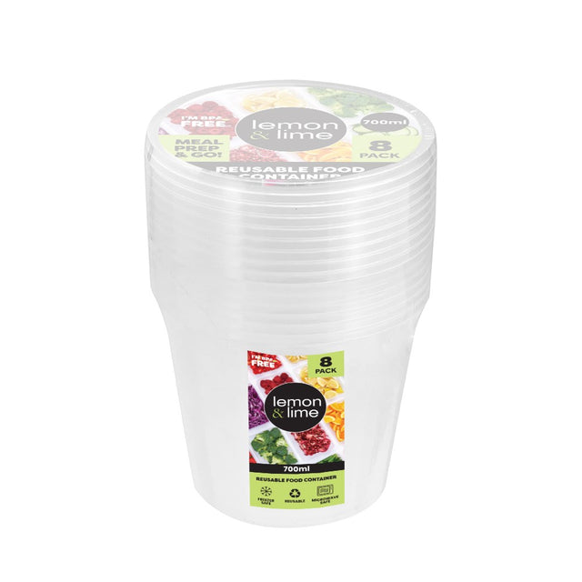 8 Pack Round Reusable Food Container 700ml