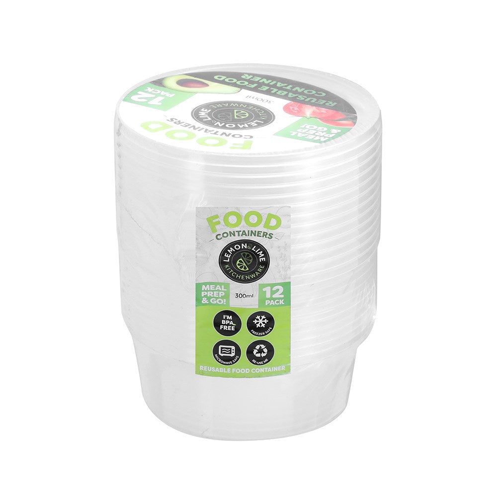 Reusable Food Container Round 300ml - 12 Pack