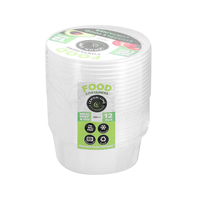 Reusable Food Container Round 300ml - 12 Pack