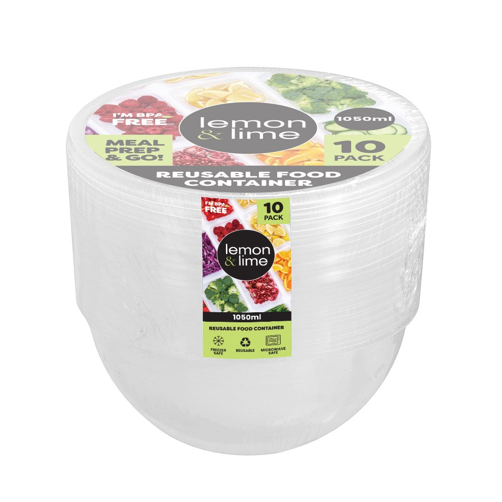 Reusable Food Container Round 1.5L - 10 Pack