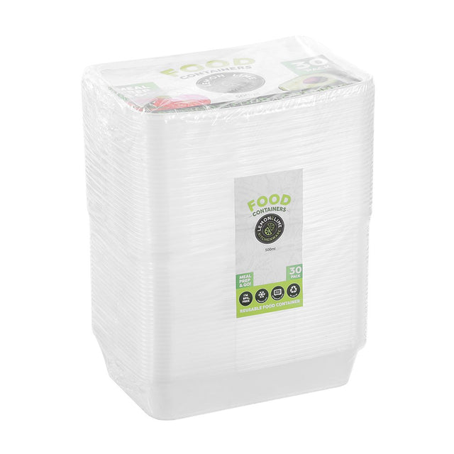 30 Pack Rectangle Reusable Food Container 500ml