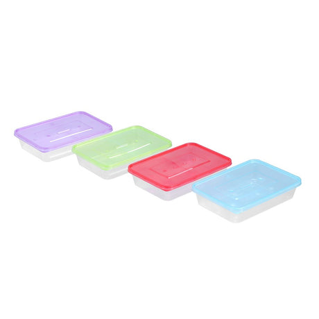 20 Pack Rectangle Reusable Food Container Coloured Lids 500ml