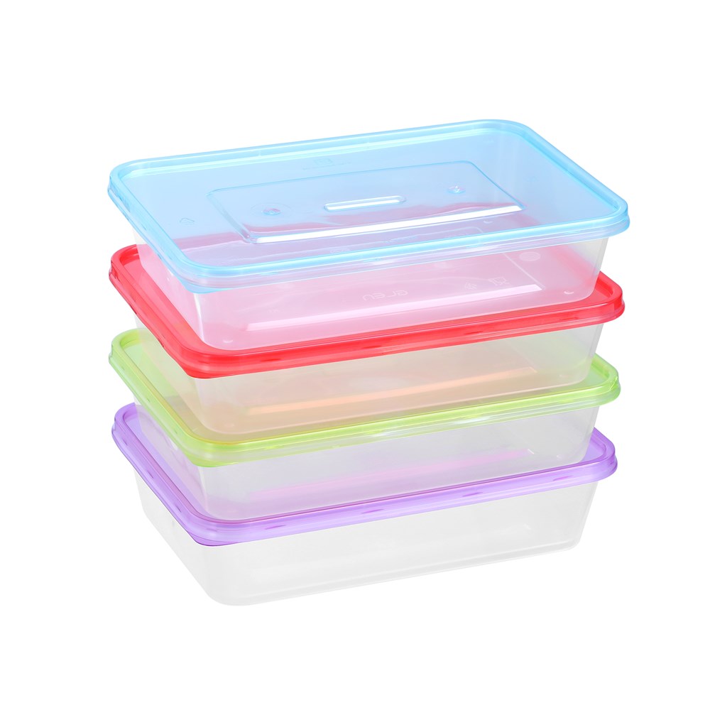 20 Pack Rectangle Reusable Food Container Coloured Lids 500ml