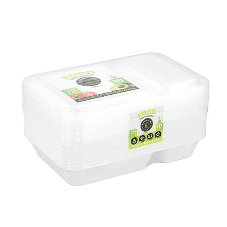 10 Pack 2 Section Reusable Food Prep Container 850ML