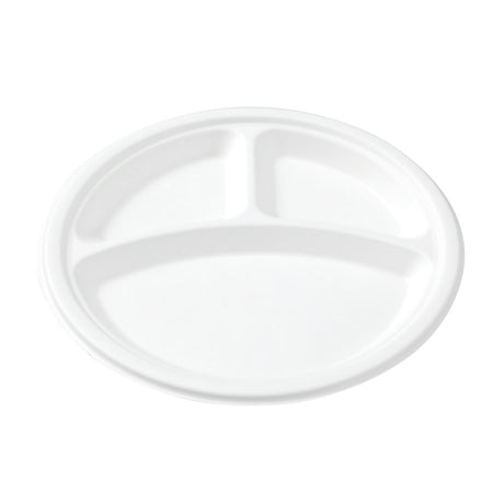 10 Pack Eco Sugarcane 3 Compartment Plate 26cm - White