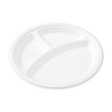10 Pack Eco Sugarcane 3 Compartment Plate 26cm - White