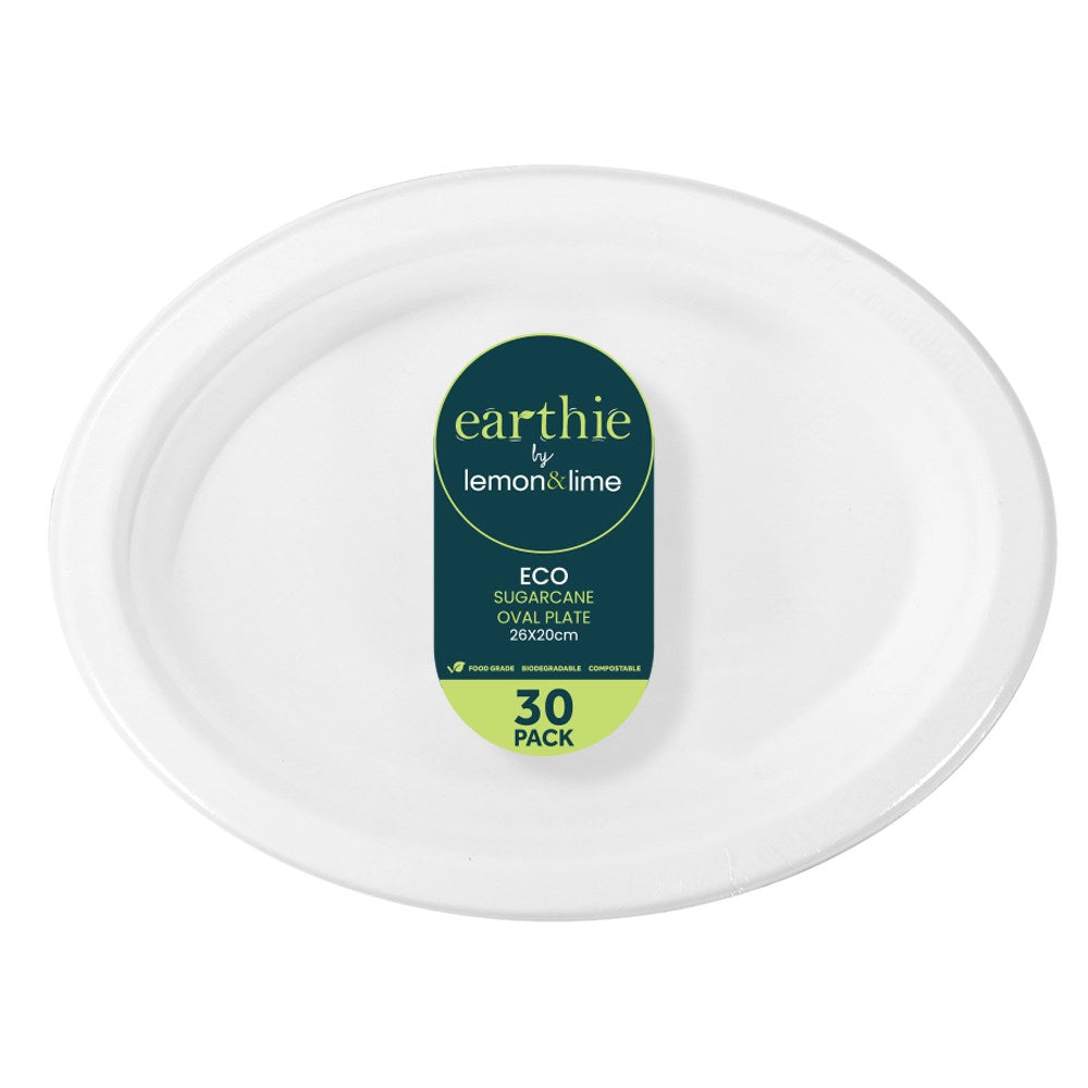 Sugarcane Oval Plates – White 30 Pack