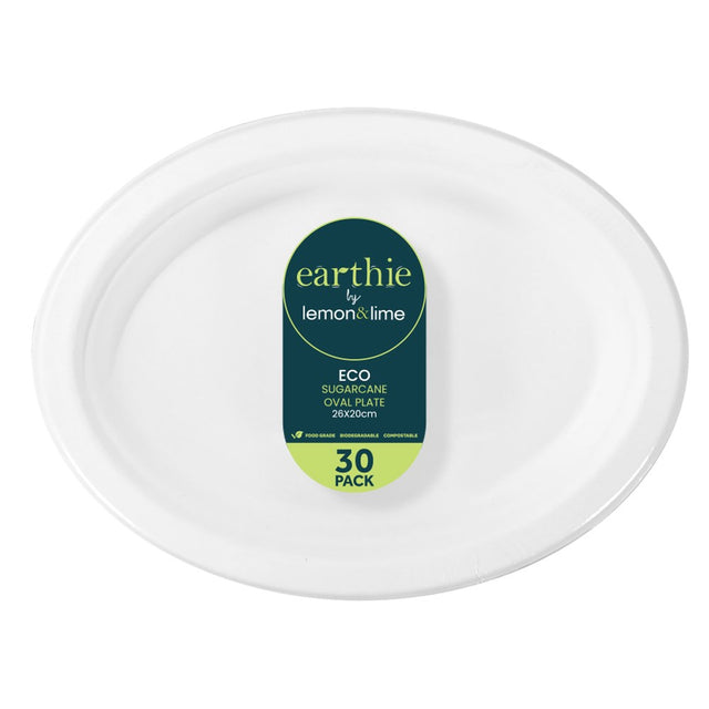 Sugarcane Oval Plates – White 30 Pack