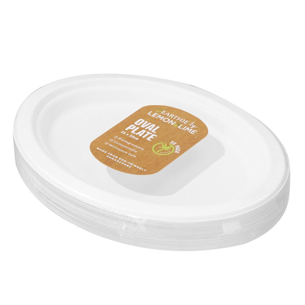 30 Pack Sugarcane Oval Plates - White