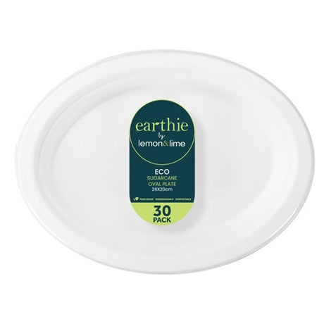 Sugarcane Oval Plates – White 30 Pack