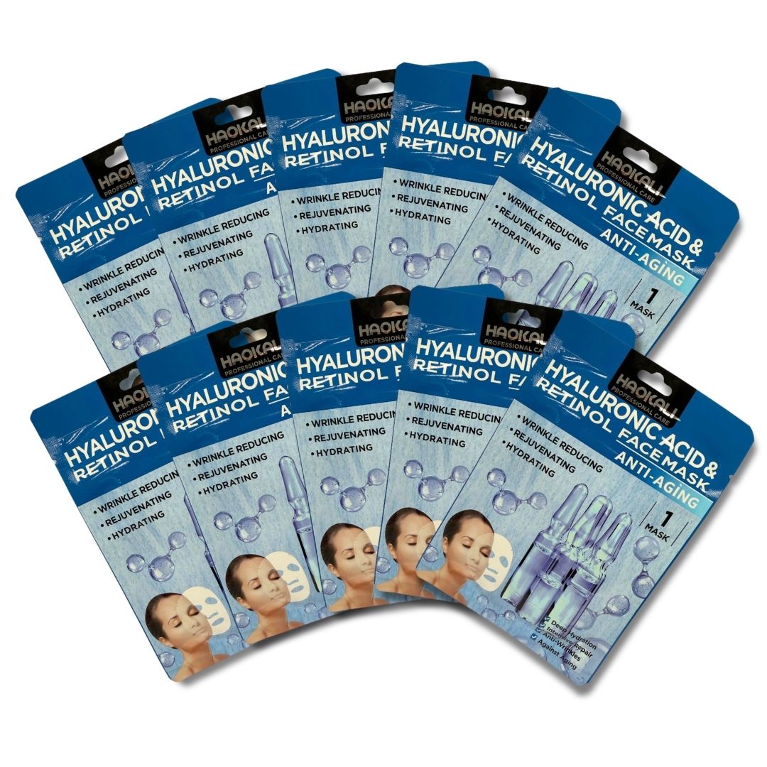 Face Mask - Hyaluronic Acid & Retinol Anti-Ageing Treatment 10 Pack
