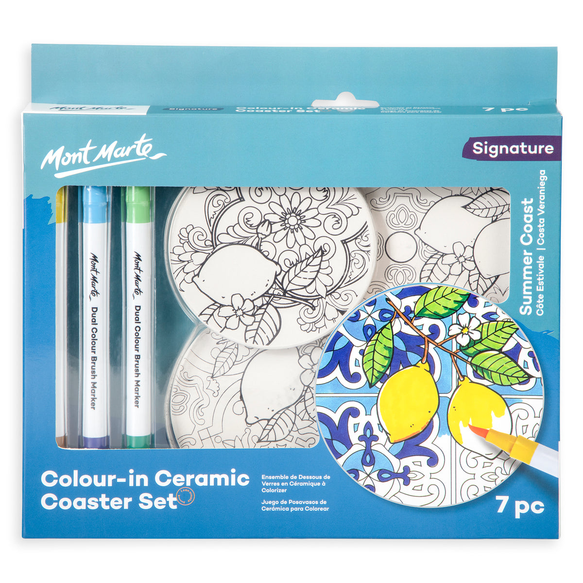 DIY Colour-In Coaster Kit - 7 Piece - Mont Marte