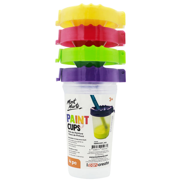 4 Pack Paint Cups with Lids - Assorted - Mont Marte