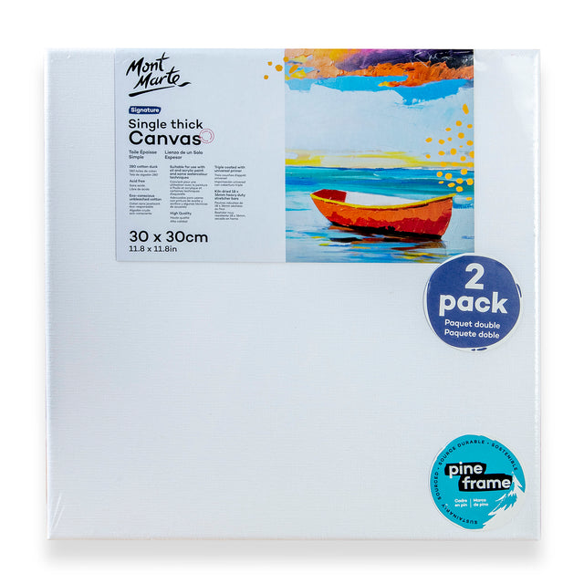 2 Pack Single Thick Stretched Canvas 30 x 30cm - Mont Marte