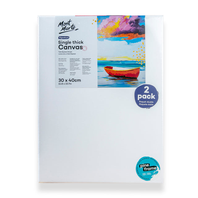 2 Pack Single Thick Stretched Canvas - 30 x 40cm - Mont Marte