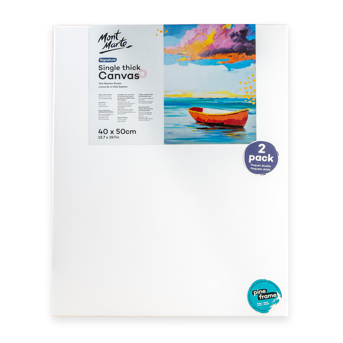 2 Pack Single Thick Stretched Canvas - 40 x 50cm - Mont Marte