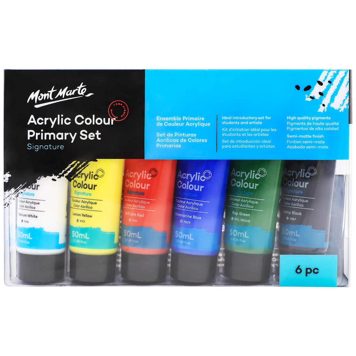 Acrylic Primary Colours - 6 Pack - Mont Marte