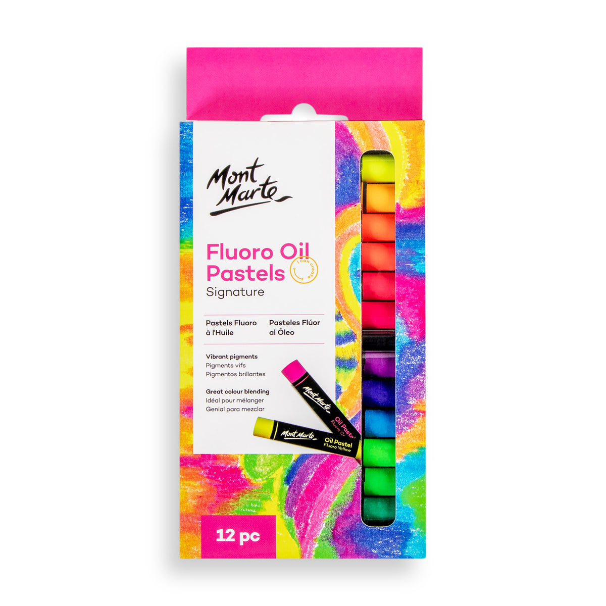 12 Pack Fluorescent Oil Pastels - Assorted - Mont Marte