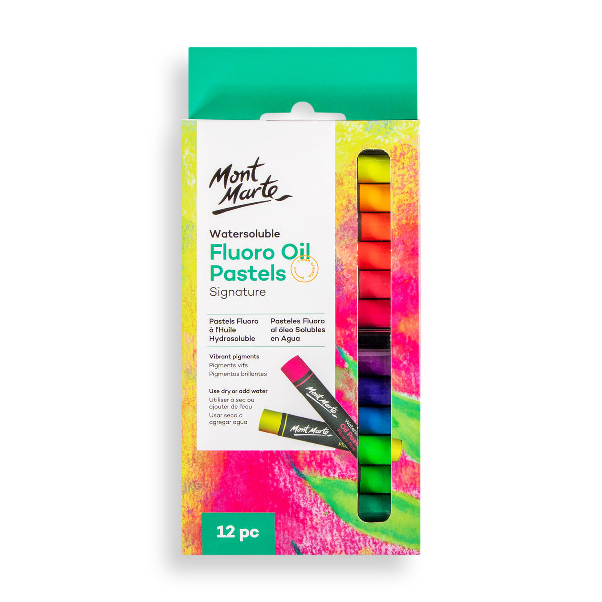 12 Pack Watersoluble Fluoro Oil Pastels - Assorted - Mont Marte