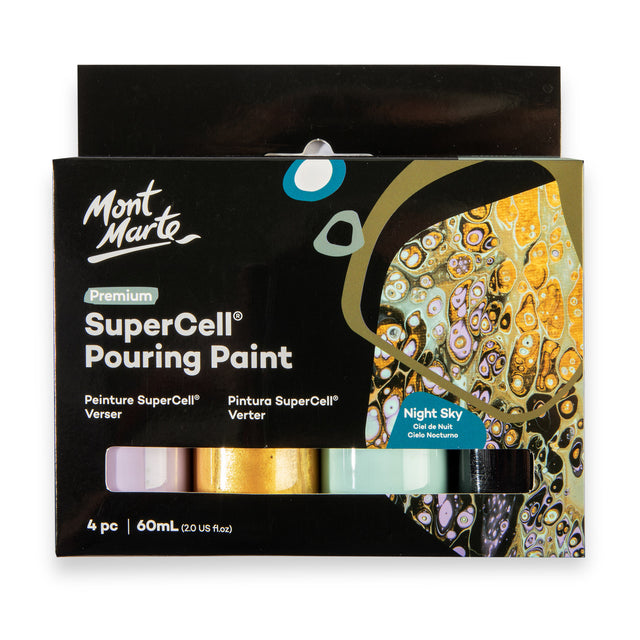 4 Pack SuperCell Pouring Paint 60ml - Night Sky - Mont Marte