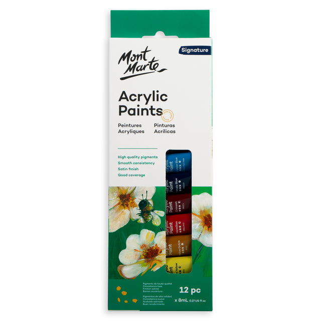 12 Pack Acrylic Paint Set 8ml - Assorted - Mont Marte