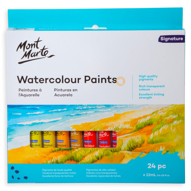 24 Pack Watercolour Paint Set 12ml - Assorted - Mont Marte