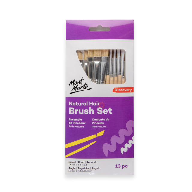 13 Piece Natural Hair Round and Angle Art Brush Set - Mont Marte