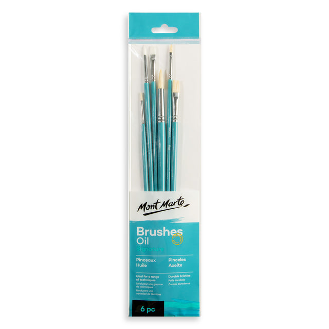 6 Piece Oil Paint Brush Set - Assorted - Mont Marte