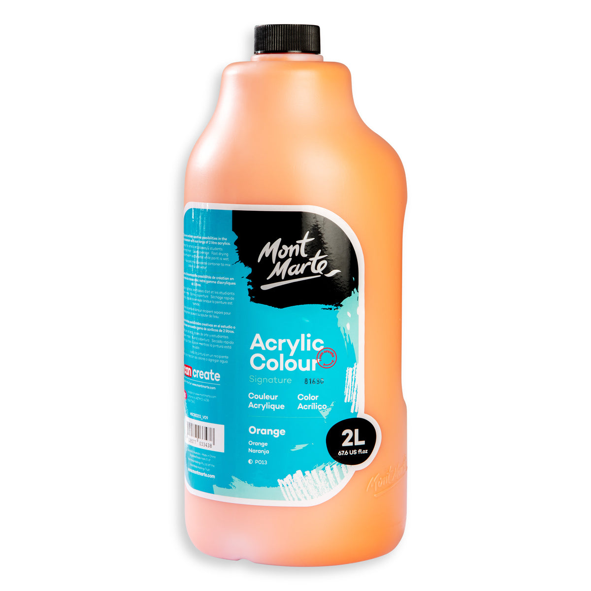 2L Acrylic Colour Paint Pump Bottle - Orange - Mont Marte