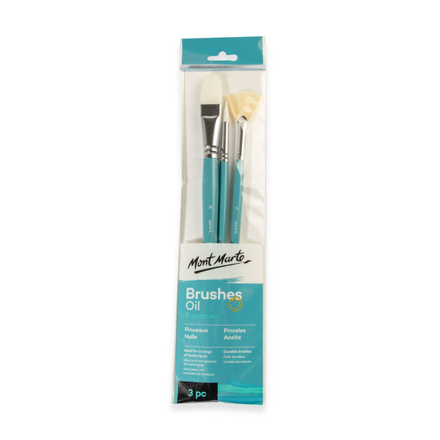3 Pack Oil Paint Brush Set - Assorted - Mont Marte
