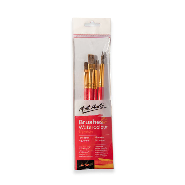 4 Pack Watercolour Brushes - Mixed Bristle - Mont Marte