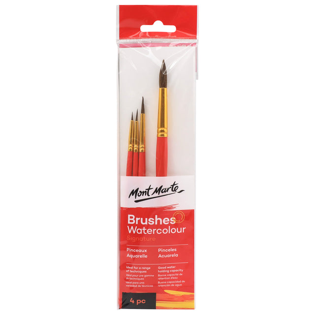 4 Pack Watercolour Brushes - Mixed Sizes - Mont Marte