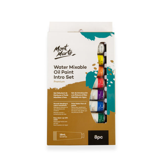 8 Piece Water Mixable Oil Paint Intro Set 18ml - Assorted - Mont Marte