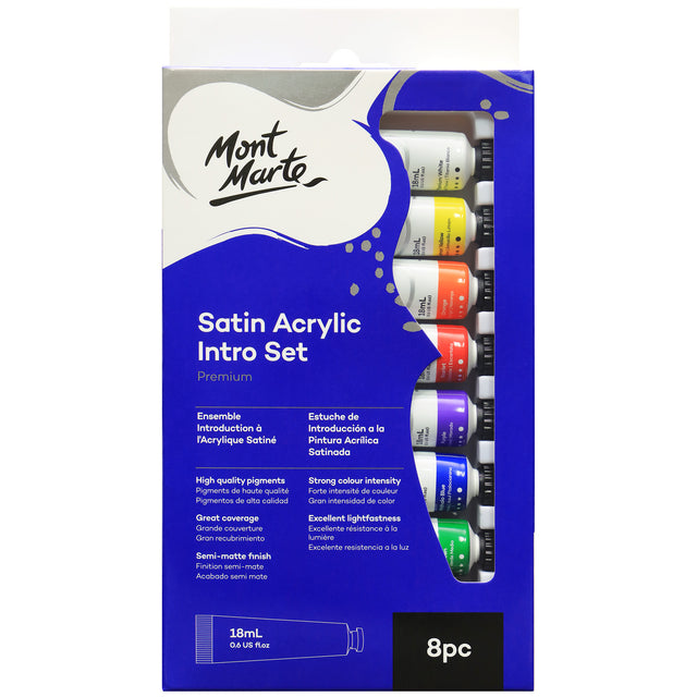 8 Piece Satin Acrylic Paint Intro Set - 18ml - Mont Marte
